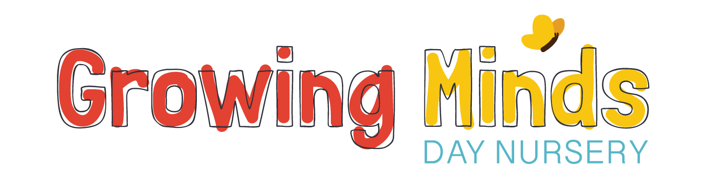 Full Growing Minds Day Nursery logo with butterfly above n and d